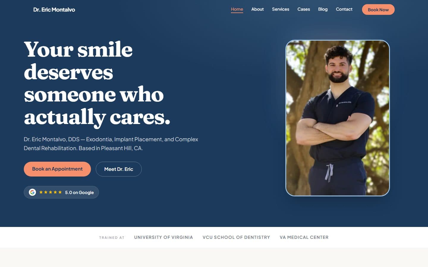 Homepage of Dr. Eric Montalvo, DDS's website, built by BashNTech
